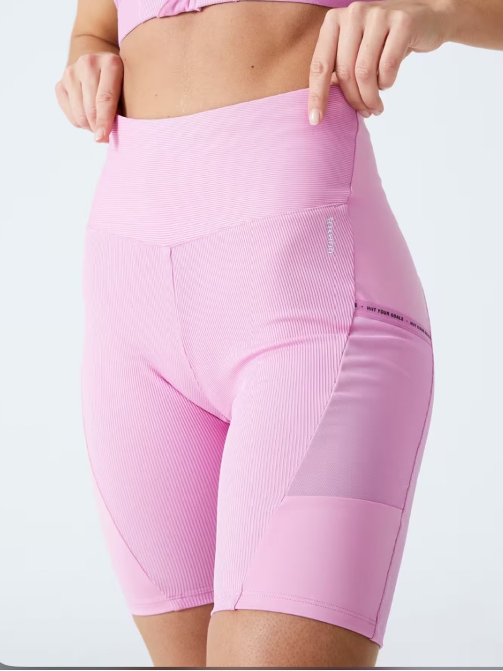 Decathlon Women's High-Waist Pink Ribbed Bike Shorts
